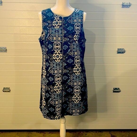 New Look blue tapestry dress - fully lined - sz 16 - Picture 1 of 3